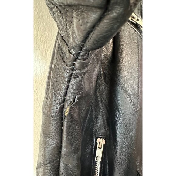 Leather Riding Jacket Mens Large Eagle Patch God Bless America Moto Vintage 80's - Picture 12 of 14